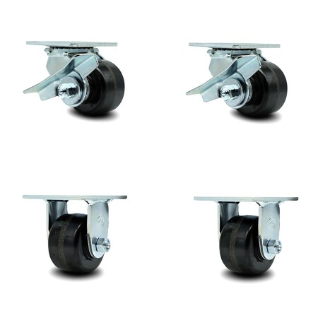 Service Caster 3.25 Inch Phenolic Caster Set with Roller Bearings 2 Brakes 2 Rigid SCC SCC-30CS3420-PHR-SLB-2-R3420-2
